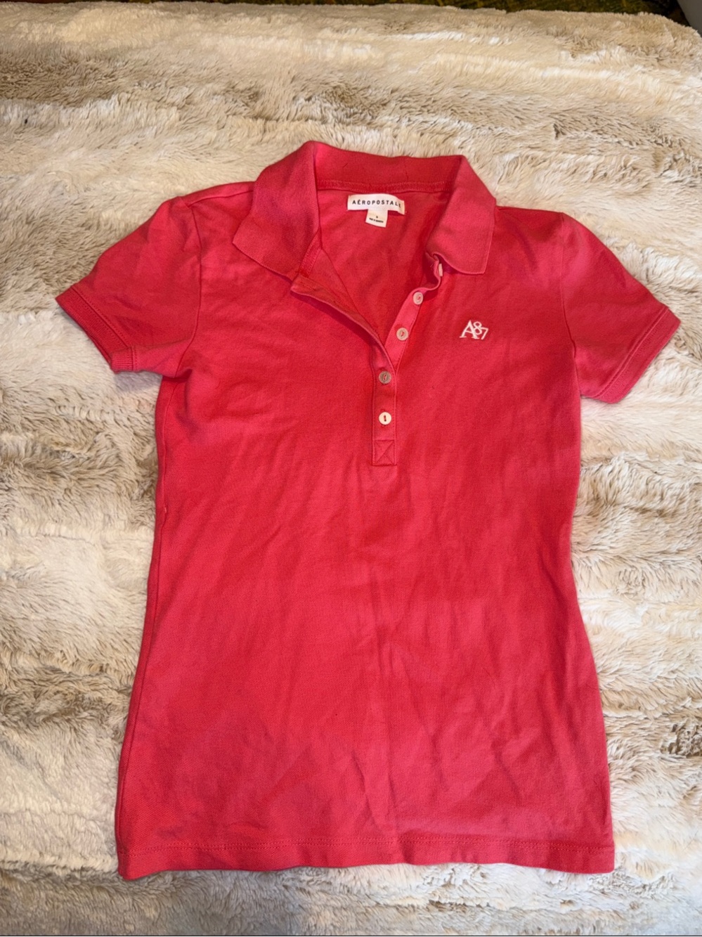 Aeropostale Girls Red-Pink Polo Shirt with A87 Logo